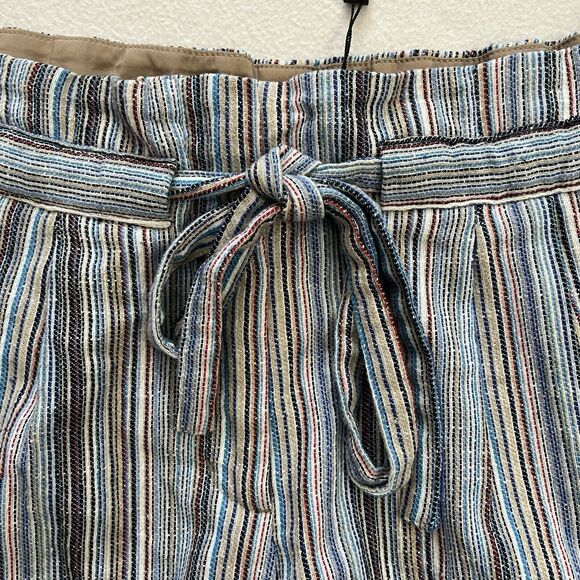 NWT BCBGMaxazria Blue Multi Renee Striped Belted High Waist Paper Bag Shorts S - Picture 3 of 8